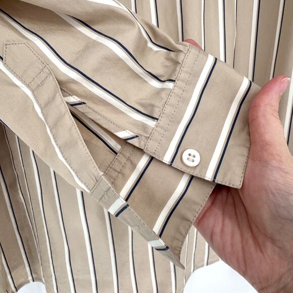 Lafayette 148 New York Striped Button Down Shirt Taupe Neutral Workwear Small - Picture 10 of 10